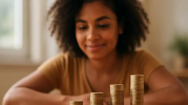 Pilhas de moedas cada vez mais altas sobre a mesa