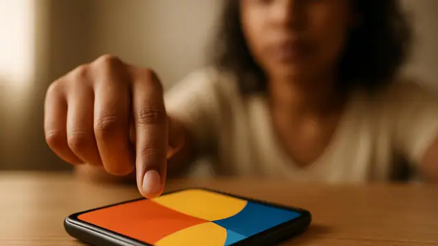 Dedo prestes a tocar a tela do celular, num momento de reação rápida