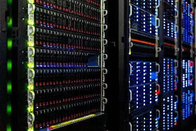 Foto ilustrativa: Rack de servidores com luzes acesas