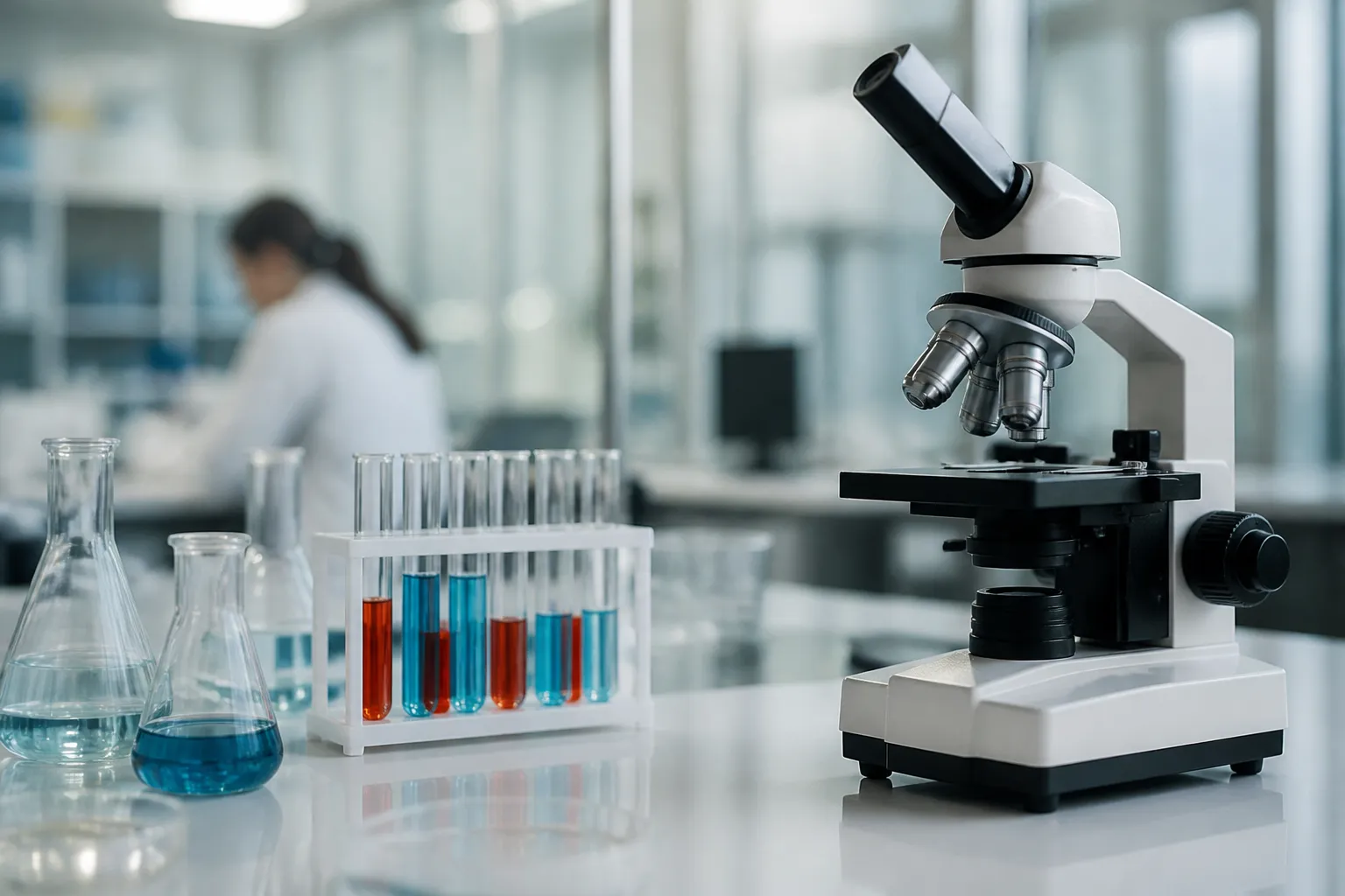 Imagem gerada por IA: Caneta injetável sem marca sobre bancada de laboratório